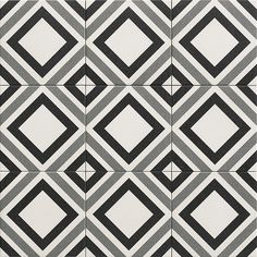 a black and white pattern with diamond shapes on it's sides, as well as squares in the middle