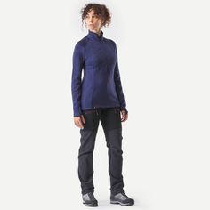 Longline at the centre back to prevent air from entering. Thumb loops to protect the top of your hand from the cold. Lightest weight of wool at the underarm (190 g/sqm). | Forclaz Women's Merino Wool Long-Sleeved Backpacking T-Shirt - Mt900 in Navy Blue, Size Medium Armani Fragrance, Zip Collar, Wool Shop, Lovely Tops, Hiking Women, Guest Outfit, Decathlon, Jeans Dress, Playsuit Jumpsuit