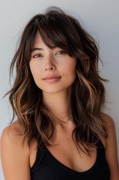 Medium Length Haircut Beach Waves, Medium Textured Haircut With Bangs, Shaggy Mid Length Hair Side Part, Medium Brown Shag Hair, Round Face Haircuts Curtain Bangs, Side Part Collar Bone Length Hair, Medium Length Wavy Haircut With Bangs, Medium Length Wolf Cut No Bangs, Shag Medium Haircut