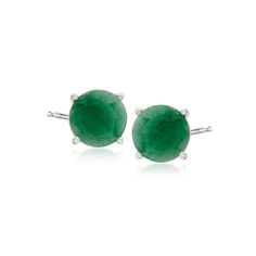 Ross-Simons - 4.00 ct. t. w. Emerald Stud Earrings in Sterling Silver. Bold gemstone color can come at a nice price! These classic stud earrings feature 4.00 ct. t. w. round emeralds in bright sterling silver settings. Post/clutch, emerald stud earrings. Emerald birthstones are the perfect gift for May birthdays. Black Onyx Hoop Earrings, Emerald Eternity Band, Emerald Stud Earrings, Emerald Earrings Drop, Emerald Necklace Pendant, Emerald Birthstone, Emerald Earrings Studs, Emerald Bead, Blue Topaz Earrings