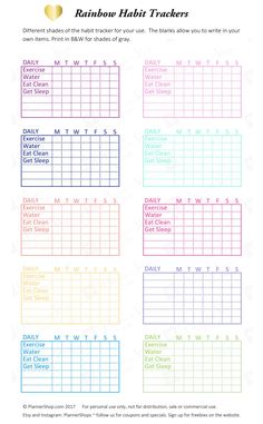 the printable rainbow habit tracker is shown