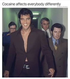 a man in a suit walking down a hallway with other men behind him and the caption reads, cooine affects everybody differently corporate