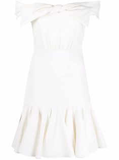 white silk off-shoulder bow detailing pleated skirt Elegant Outfit Dress, Giambattista Valli Dress, White Summer Dress, Bow Detail Dress, Giambattista Valli, White Dress Summer, Little White Dresses, White Shirt Dress, Vestido Casual