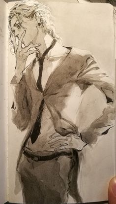 a drawing of a man in a suit with his hands on his hipster's waist