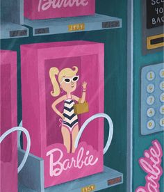 a painting of a barbie vending machine