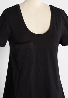 Every fashionista knows the necessity of pieces that can be infinitely styled, and this black T-shirt promises unlimited options. Opposite its scoop neckline, this ModCloth namesake label tee hides a hint of sweet style, while its patch pocket at the chest, hi-lo hem, and ultra-soft jersey knit assure boundless outfitting potential!Cotton. Hand wash. Chest pocket. Imported Fabric provides stretch. S=25 inches Length 1X=27 inches Length Sweet Style, Pocket Tshirt, Black T Shirt, Endless Possibilities, Scoop Neckline, Chest Pocket, Black Tshirt, Knit Jersey, Patch Pocket