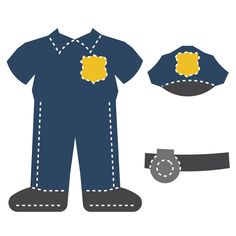 a blue uniform with yellow patches on the chest, and an object to cut out