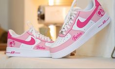 Barbie Air Force 1 - Etsy Pink Nike Air Force 1, Παπούτσια Nike Free, Pink Nike Air, Custom Af1, Custom Barbie, Preppy Shoes, Air Force 1 Custom, Custom Air Force 1, Cute Nike Shoes