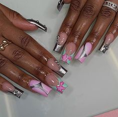 Vivienne Westwood Nails Short, Rockstar Acrylic Nails, Short Rockstar Nails, Short Square Acrylic Nails Vivienne Westwood, Pink Vivienne Westwood Nails, Vivienne Westwood French Tip Nails, Pink Vivian Westwood Nails, Rockstar Nails Acrylic, Natural Nail Designs