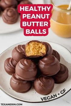 healthy peanut butter balls on a white plate