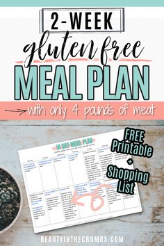 a meal plan with the text 2 week gluten free meal plan