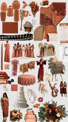 an assortment of different types of orange and brown wedding colors for the bridesmaid