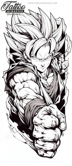 a drawing of gohan from the dragon ball game, with his fist out and one arm