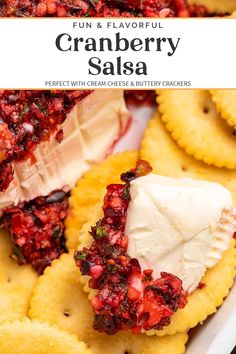 cranberry salsa with cream cheese and butter crackers