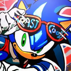 a painting of sonic the hedgehog wearing sunglasses