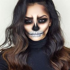 Half Sugar Skull Makeup, Nem Halloween Makeup, Skull Face Makeup, Extreme Make-up, Skull Halloween Makeup