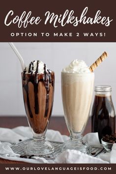 coffee milkshakes with whipped cream and chocolate syrup