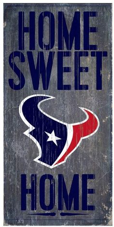 a metal sign with the word home sweet in red, white and blue on it