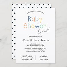 a baby shower is shown with polka dots on the front and bottom of the card