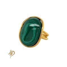 Ring with Malachite Our ring will be perfect for all fingers, because it is adjustable.  It is open from one side, therefore it is possible to change its size a little. Standard size is set around US 7 size, but You could make it on the US scale from 6 up to 9  Bigger sizes makes a small gap between malachite and the end of a ring. Please write in Direct Message which size do you need, so I can set it properly before shipment. Malachite's been used as a gemstone / material for sculptures for tho Yellow Gold Malachite Ring Gift, Formal Malachite Gemstone Rings, Adjustable Oval Emerald Rings, Art Nouveau Ring, Malachite Ring, Big Ring, Malachite Rings, Big Rings, Natural Stone Jewelry