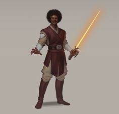 the character is holding a light saber in his hand