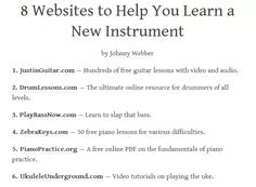 an instruction sheet for how to play piano with the text 8 websites to help you learn a new instrument