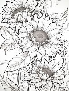 Sunflower Splendor - Illuminate your space with this captivating artwork Cool Sunflower Drawings, Sunflower Clipart Black And White, Art Nouveau Sunflower, Sunflower Art Drawing, Sunflower Wood Burning, Unique Sunflower Tattoo, Sunflower Tattoo Stencil, Sunflower Stencils, Sunflowers Drawing