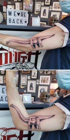 two pictures of a man with a tattoo on his arm and the other side of his arm