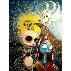 a painting with a skeleton and a girl in it