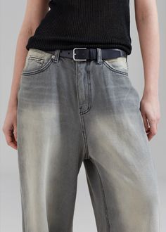 Color: Grey Wash Unisex style Midweight denim Oversized fit Wide leg Slant hip pockets Front button closure Zip fly Unlined 100% Cotton Hand Wash or Dry Clean By The Frankie Shop. Imported *Belt is for styling purposes only The Frankie Shop, Frankie Shop, Denim Joggers, Wide Jeans, Denim Patchwork, Recycled Denim, Grey Wash, Clothes Shop, Wide Pants