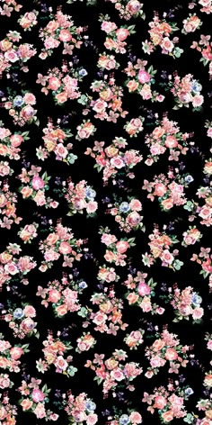 a black background with lots of pink and white flowers in the center, all on one side