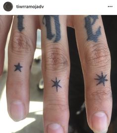 two fingers with tattoos on them and one has a star tattoo on the middle finger