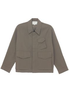 brown cotton blend front button fastening classic collar long sleeves chest flap pocket two front flap pockets buttoned cuffs straight hem Studio Nicholson, Flap Pocket, Shirt Jacket, Cotton Blend, Collar, Long Sleeve, Clothes