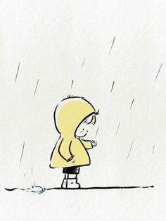 a drawing of a person standing in the rain