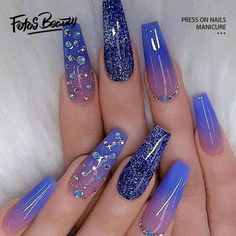 Click here to view more Fofosbeauty Press On Nails at lower price!!! Fofosbeauty--Press on nails 24 Pieces set 12 different sizes. Artificial nails design your own nails for weddings, parties, weekend dating, or special occasions. Acrylic nails art accessories design 24 pcs set full nail design fake nail tips with free nail glue sticker sheet and mini nail file. These tools can help you wear fake nails better, and the operation is easy and convenient for everyone. Clip-on nails have different si Blue Ombre Nails, Purple Nail Designs, Purple Nail, Summer Acrylic Nails, Coffin Nails Designs, Pretty Acrylic Nails, Nail Gel, Fancy Nails, Nail Arts