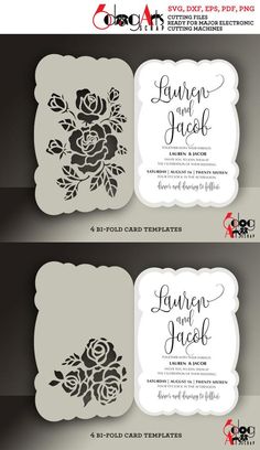 two wedding cards with roses on them