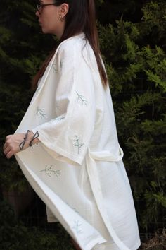 Muslin Kimono with floral embroidery | Kimono Cardigan | Handmade Festival Kimono |Floral bohemian kimono Fabric : Muslin Colorful flowers were made using different embroidery techniques. One size.  Suitable for all sizes and pregnant women. There is 1 waist belt.