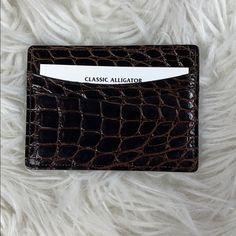 New With Store Card - Brown Alligator Skin Card Holder - Four Slots For Cards On The Exterior And One In Her Pocket - 3 X 4 Inches Card Holders Wallet, Mens Leather Bags, Men Card Holder, Cardholder Aesthetic, Card Holder Aesthetic, Cute Card Holder, Cool Wallets, Alligator Wallet, Leather Notepad