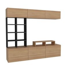 an entertainment center with shelving unit and shelves in the shape of bookshelves