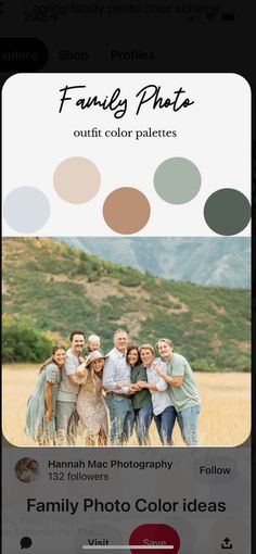 the family photo app on an iphone with color swatches and text overlays