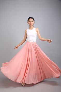 100 Colors Chiffon High Quality Orange Pink Long Party Skirt Evening Wedding Lightweight Summer Holiday Beach Bridesmaid Maxi Skirt Detail Info: ❤ Color: Orange Pink color as picture. More color choice is as follows, https://www.etsy.com/listing/213656440/chiffon-dress-color-card?ref=shop_home_feat_1 Please just note the color you want with order. ❤ Material: Chiffon Size: The length is from waist to bottom, please choose as you like. ❤ Care: machine wash cold and gentle, tumble low, line to dry Long Skirt For Summer Prom, Summer Flared Skirt For Prom, Summer Prom Full Skirt, Pink Summer Skirt For Prom, Pink Summer Prom Skirt, Elegant Pink Flowy Chiffon Dress, Summer Prom Fitted Maxi Skirt, Fitted Summer Maxi Skirt For Prom, Elegant Summer Prom Skirt