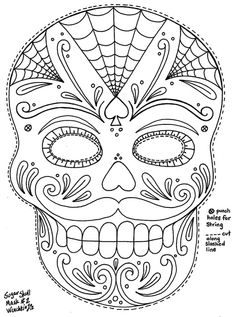 a drawing of a sugar skull with spider webs on it's face and eyes