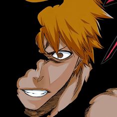 an anime character with orange hair and big eyes looking at the camera while holding two knives in his hand