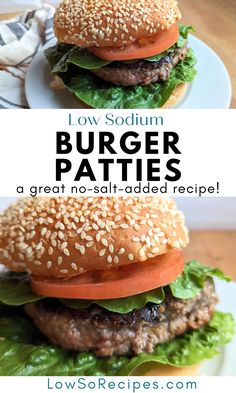 two burger patties with lettuce and tomato on top