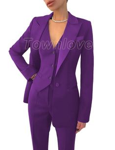 Wedding Pantsuits, Vest Suit Women's, Elegant Office Wear, Purple Vests, Office Suit, Formal Office, Womens Suits, Lapel Blazer, South Asia