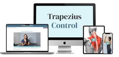 three computers, one with the word trapezius control on it and another with an image of a woman's back