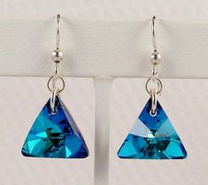 Blue Swarovski Triangle Prism Earrings on Sterling Silver, Bermuda Blue Crystal Jewelry, Caribbean O Modern Geometric Jewelry, Diy Jewelry To Sell, Turquoise Blue Color, Earring Kit, Blue Crystal Earrings, Teal Turquoise, Geometric Jewelry, Swarovski Earrings, Bead Jewelry