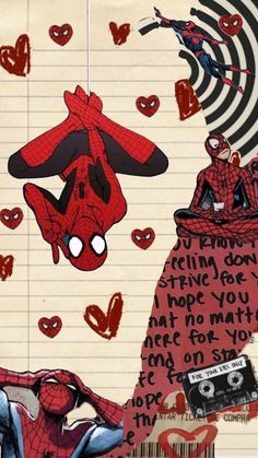 a collage of spider - man and his love for music is shown in this image