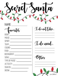 a printable christmas secret santa list with holly branches and red berries on the top