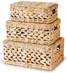 three wicker baskets stacked on top of each other